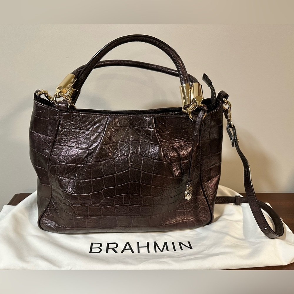 *GENTLY USED* Brahmin Ruby Petrol Versilia Metallic Handled Satchel Purse Bag